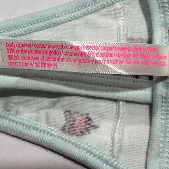NWT VICTORIA'S SECRET PINK Thong Pantie/Underwear Sz M Green Teal Snowmen - Picture 3 of 4